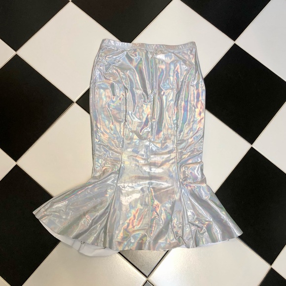 Norma Kamali Holographic Iridescent Metallic Mermaid Trumpet Midi Skirt size M - Picture 8 of 15